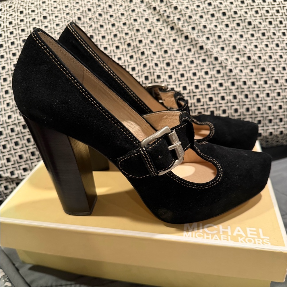 Michael Michael Kors Annabel T Strap Suede Heels